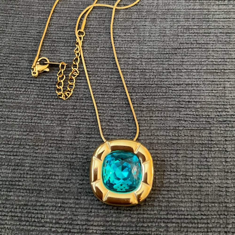 Blue Zircon Cushion Cut Crystal Necklace 18k Gold… - image 5